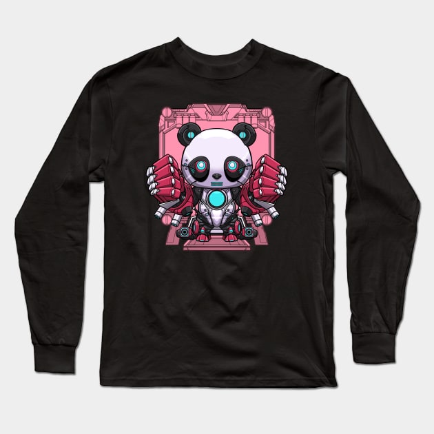 Chibi Panda Bot Long Sleeve T-Shirt by eleazarion